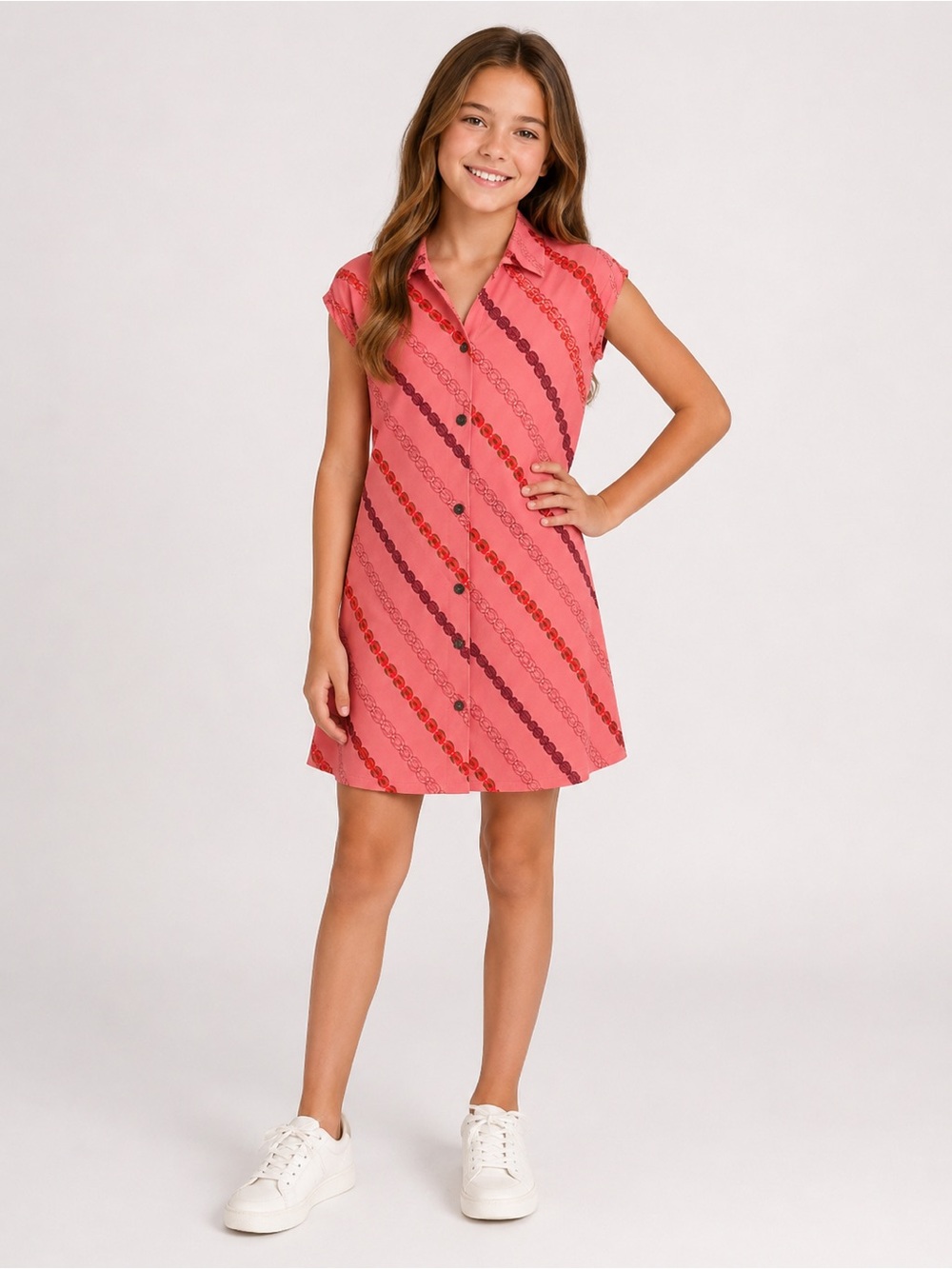 Makai Beach Girls Pink Floral Shirt Dress Tropical Coastal Size 12